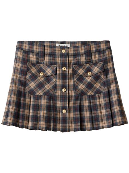  Miu Miu Pleated Tartan Miniskirt - Brown 