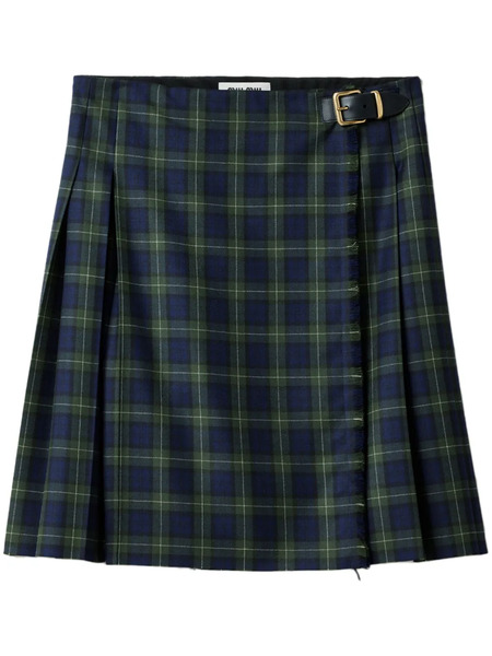  Miu Miu Pleated Tartan Skirt - Green 