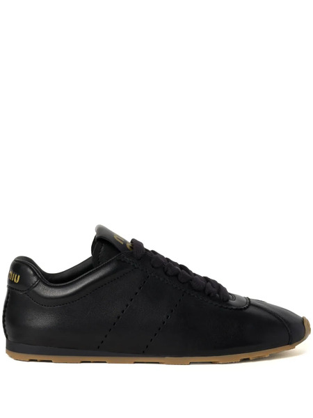  Miu Miu Plume Leather Sneakers - Black 
