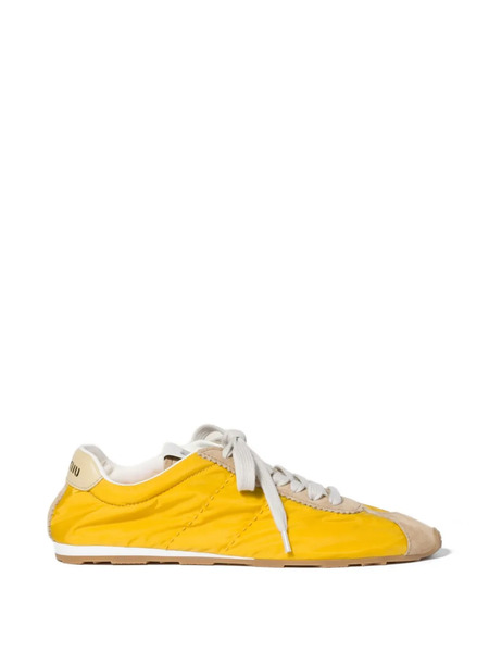  Miu Miu Plume Technical Fabric And Suede Sneakers - Yellow 