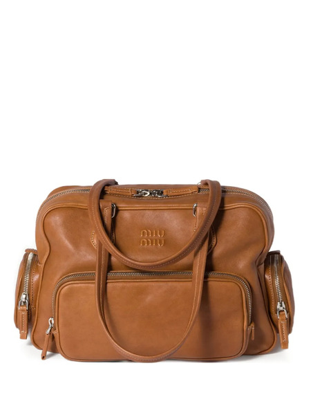 Miu Miu Pocket Leather Zipped Tote Bag - Brown 
