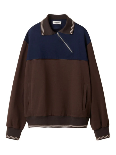  Miu Miu Polo-neck Zipped Sweatshirt - Brown 