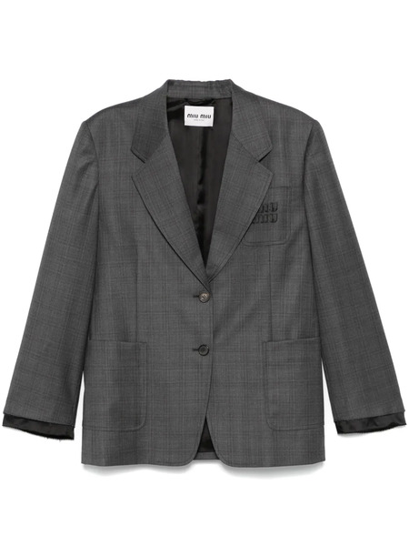  Miu Miu Prince Of Wales Check Blazer - Grey 