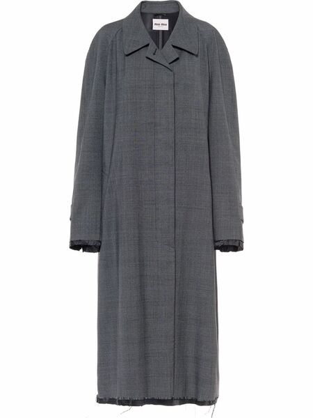  Miu Miu Prince Of Wales Check Wool Coat - Grey 