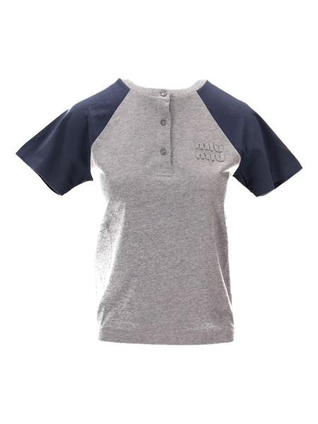  Miu Miu Raglan-sleeve Buttoned T-shirt - Grey 