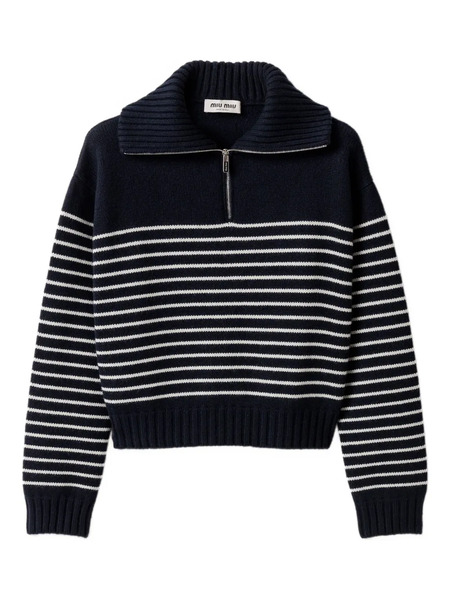 Miu Miu Ribbed-collar Striped Sweater - Blue 