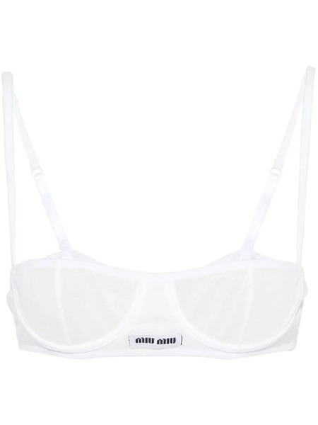  Miu Miu Ribbed Knit Denim Bra - White 