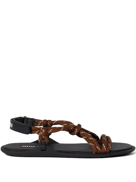  Miu Miu Rivière Knotted Flat Sandals - Brown 