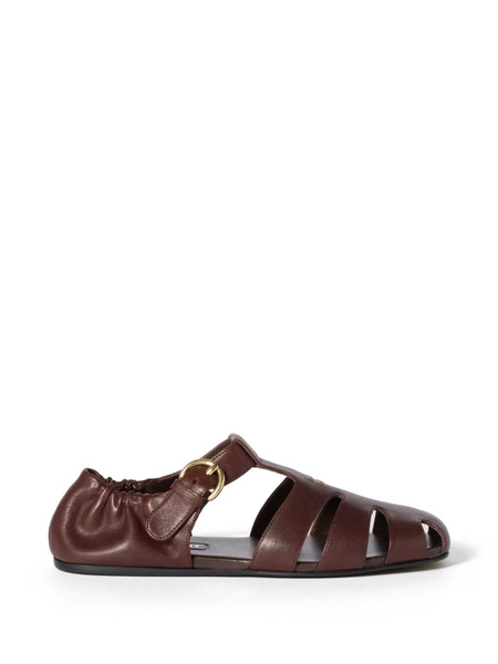  Miu Miu Ruches Nappa Leather Fisherman Sandals - Brown 