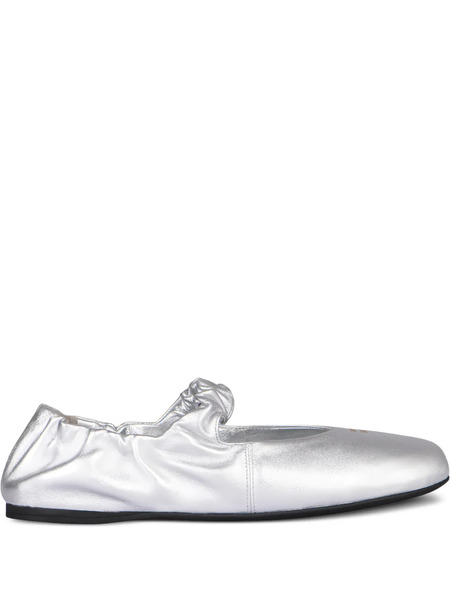  Miu Miu Ruffled Nappa Ballet Flats - Silver 