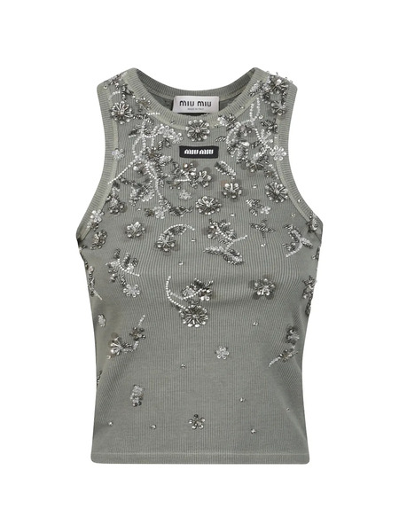  Miu Miu Sequin-embellished Ribbed Top - Grey 