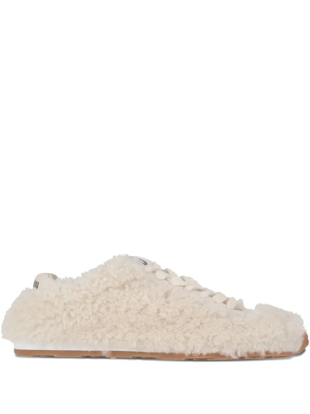  Miu Miu Shearling Lace-up Sneakers - Neutrals 