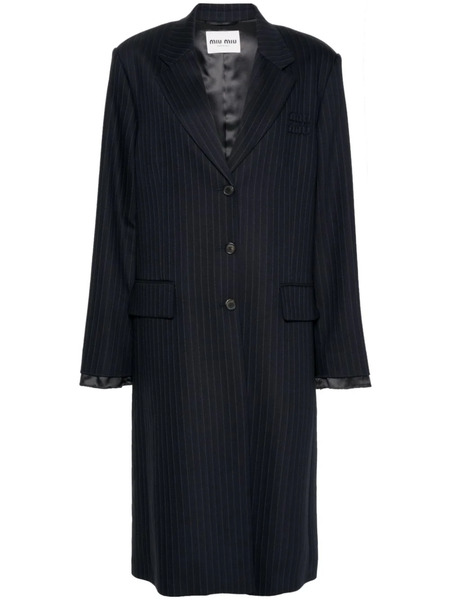  Miu Miu Single-breasted Pinstripe Coat - Blue 