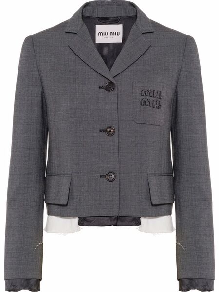  Miu Miu Single-breasted Prince Of Wales Check Blazer - Grey 