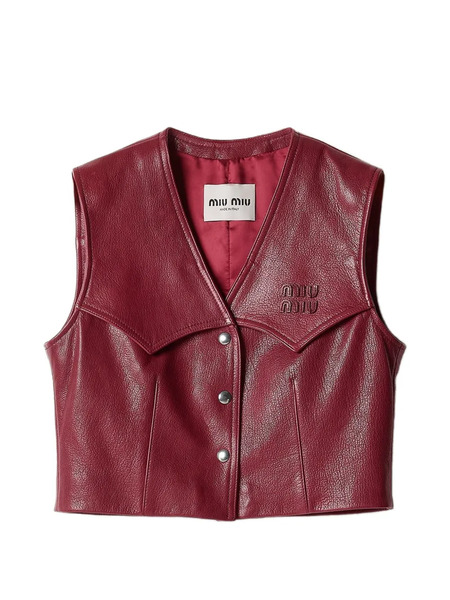  Miu Miu Snap-button Leather Vest - Red 