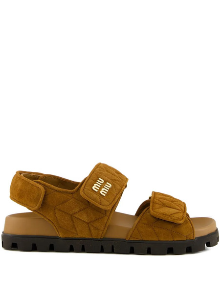  Miu Miu Sporty Quilted Double-strap Sandals - Brown 