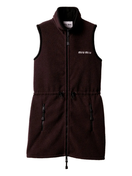  Miu Miu Stand-collar Fleece Dress - Brown 