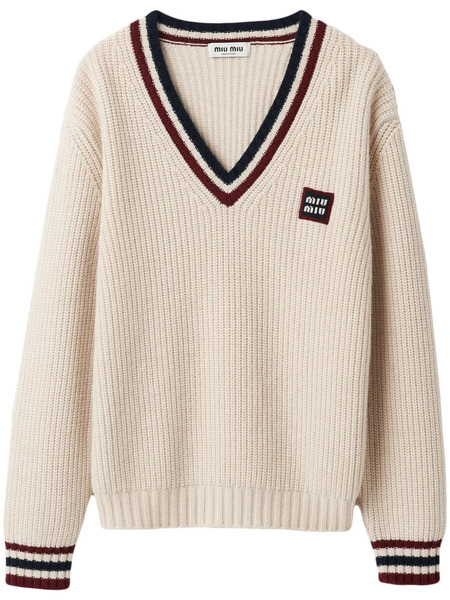  Miu Miu Stripe-trim Cashmere Jumper - Neutrals 