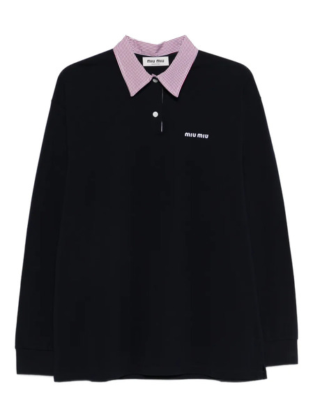  Miu Miu Striped-collar Polo Top - Blue 