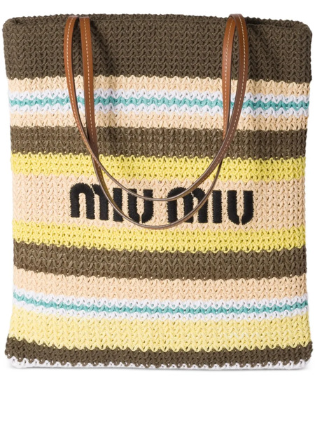  Miu Miu Striped Crochet Tote Bag - Grey 