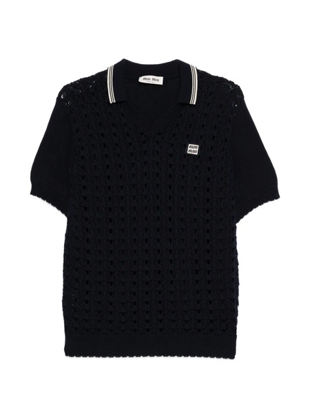 Miu Miu Striped Knitted Polo Shirt - Blue 