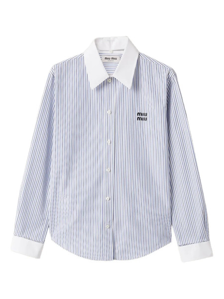  Miu Miu Striped Logo-embroidered Shirt - Blue 