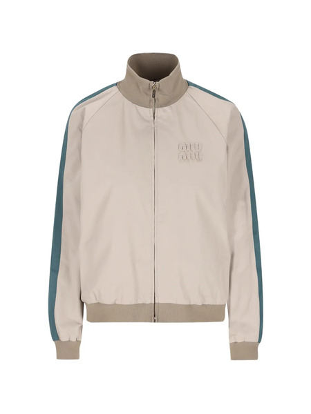  Miu Miu Striped Logo Jacket - Neutrals 