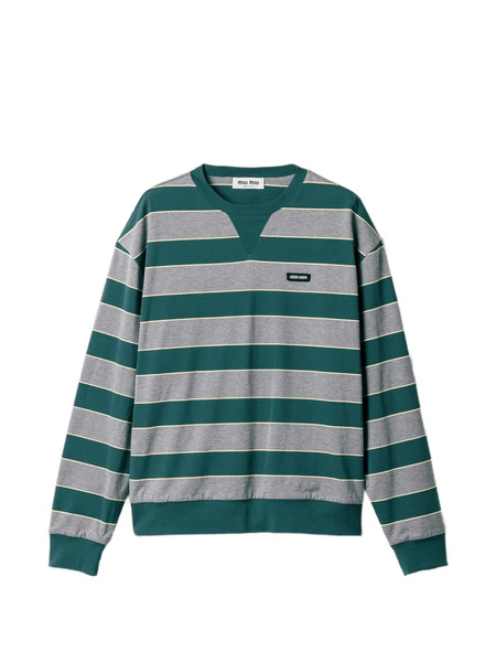  Miu Miu Striped Logo-patch Sweatshirt - Green 