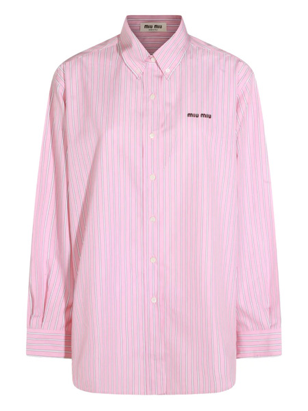  Miu Miu Striped-pattern Logo-embroidered Shirt - Pink 