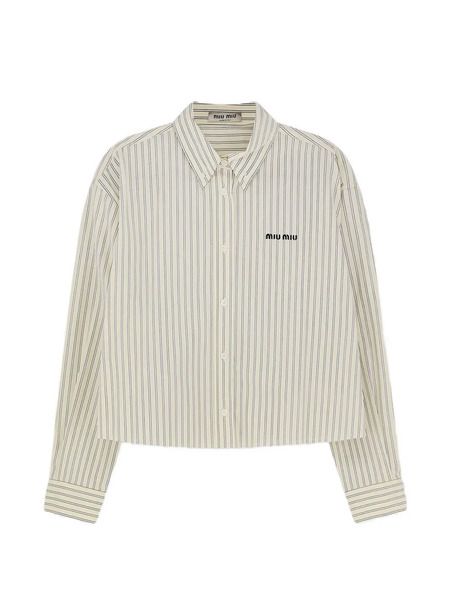  Miu Miu Striped Poplin Shirt - Neutrals 