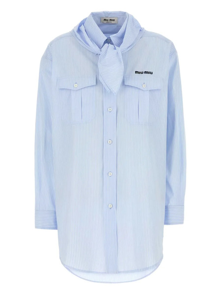  Miu Miu Striped Tie-neck Shirt - Blue 