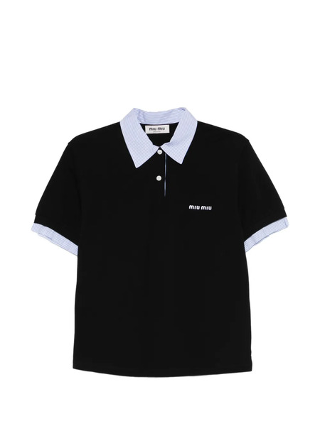  Miu Miu Striped-trim Piquet Polo Top - Black 