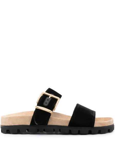 Miu Miu Suede Buckle Sandals - Black 