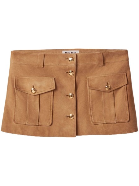  Miu Miu Suede Flap-pocket Miniskirt - Brown 