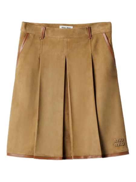  Miu Miu Suede Pleated Skirt - Brown 