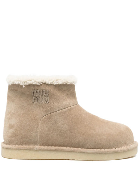  Miu Miu Suede Shearling-lined Ankle Boots - Neutrals 