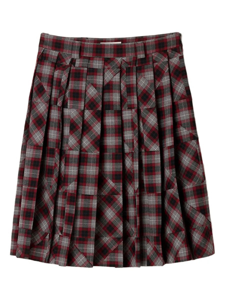  Miu Miu Tartan Pleated Midi Skirt - Red 