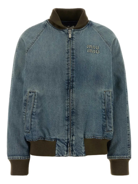  Miu Miu Zip-up Denim Bomber Jacket - Blue 