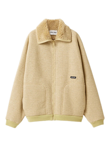  Miu Miu Zip-up Shearling Jacket - Neutrals 