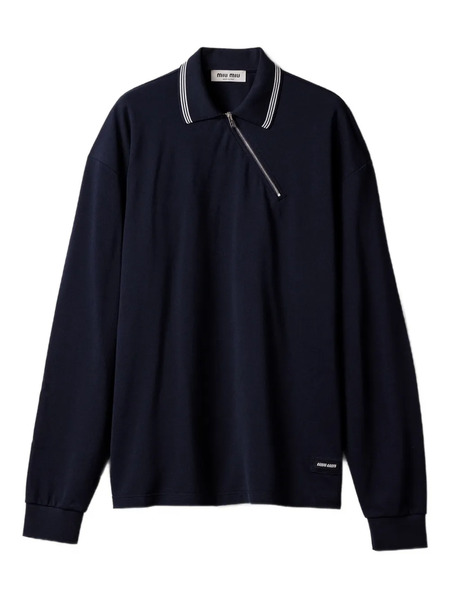  Miu Miu Zippered Logo-patch Polo Shirt - Blue 