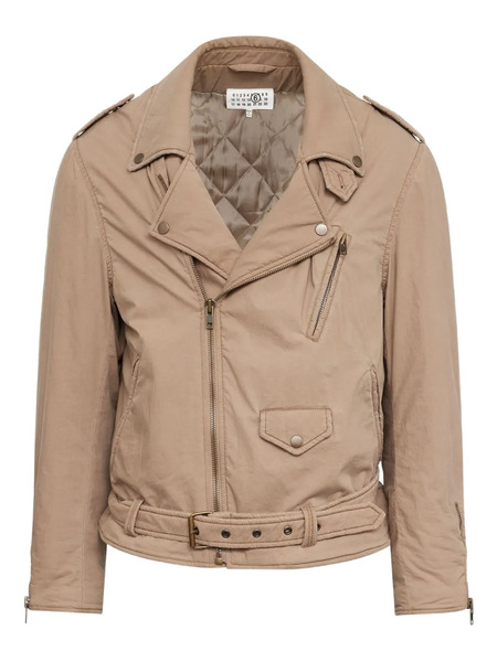  Mm6 Maison Margiela Belted Zip-up Biker Jacket - Neutrals 