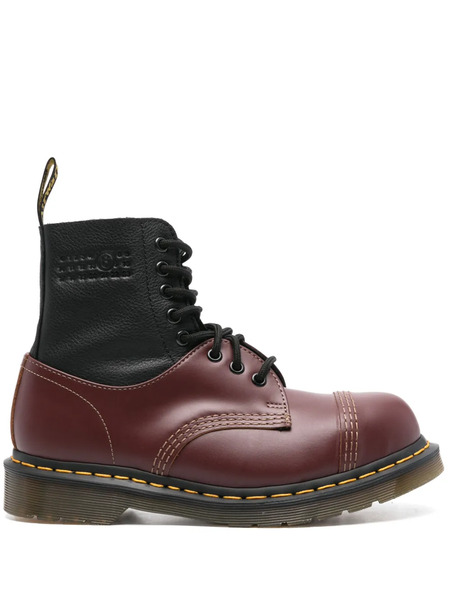  Mm6 Maison Margiela Colourblock Combat Boots - Red 