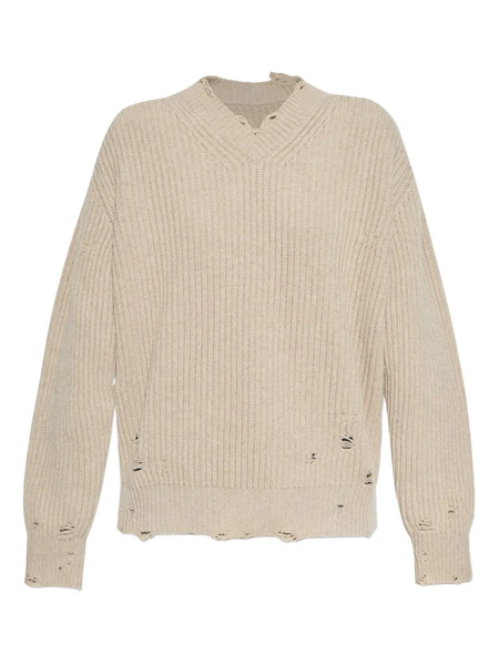  Mm6 Maison Margiela Distressed Ribbed Sweater - Neutrals 