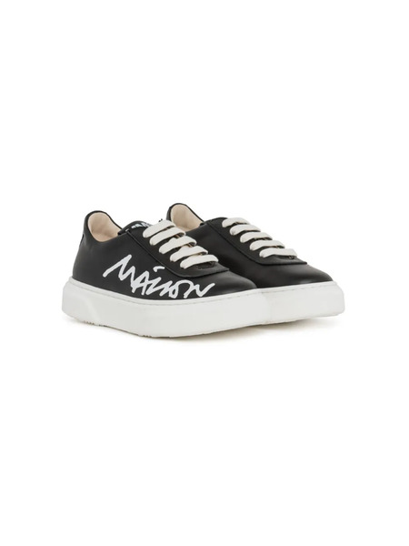  Mm6 Maison Margiela Kids Logo-print Leather Sneakers - Black 