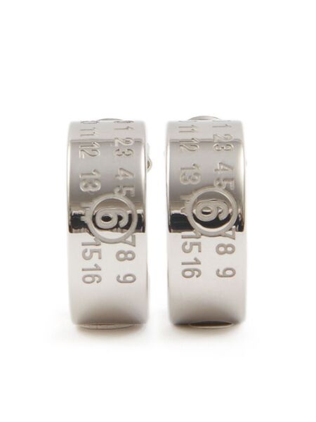  Mm6 Maison Margiela Numeric Engraved Hoop Earrings - Silver 