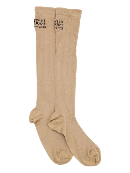  Mm6 Maison Margiela Numeric Logo Ribbed Socks - Neutrals 