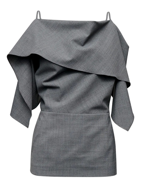  Mm6 Maison Margiela Ruffled Strap Top - Grey 