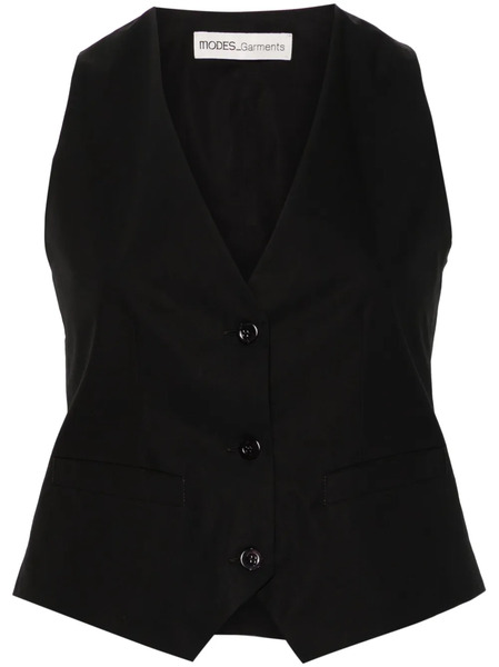  Modes Garments V-neck Poplin Gilet - Black 