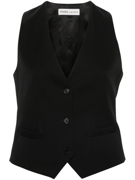  Modes Garments Wool Gabardine Gilet - Black 