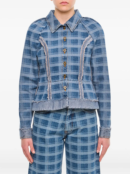  Molly Goddard Checked Denim Jacket - Blue And Green 